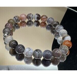 Botswana Agate Handmade Round Beaded Stretch Balance Bracelet Gemstone 8" NEW